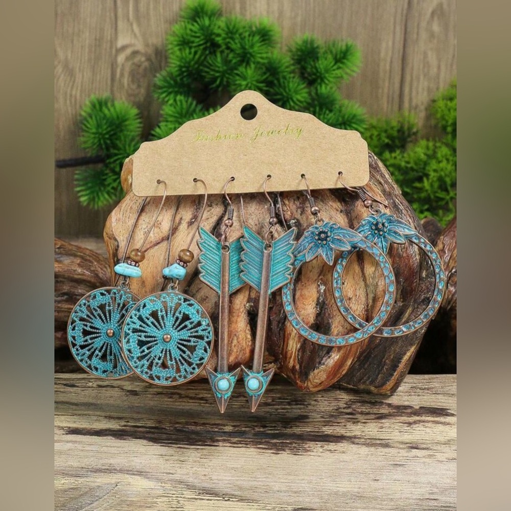 🌹 3 Pairs of Bohemian Bronze Earrings